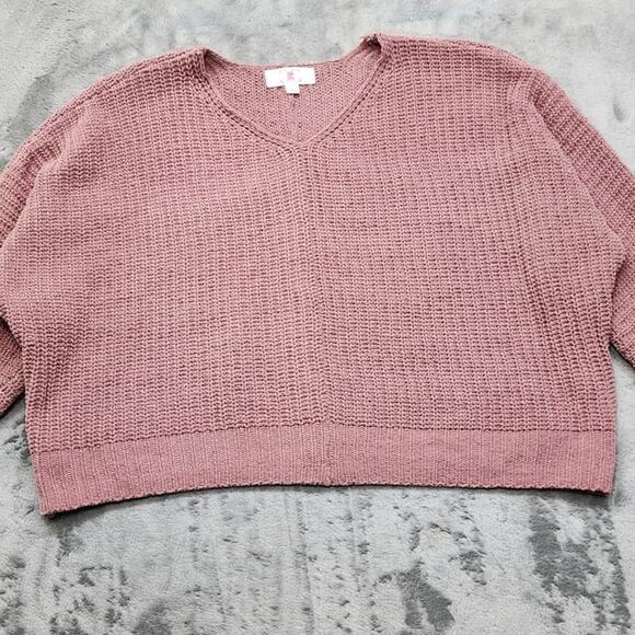 Chloe + Cyrus Sweater Womens XL Pink Tania V-Neck Pullover Crop Dolman Sleeves - Picture 2 of 9